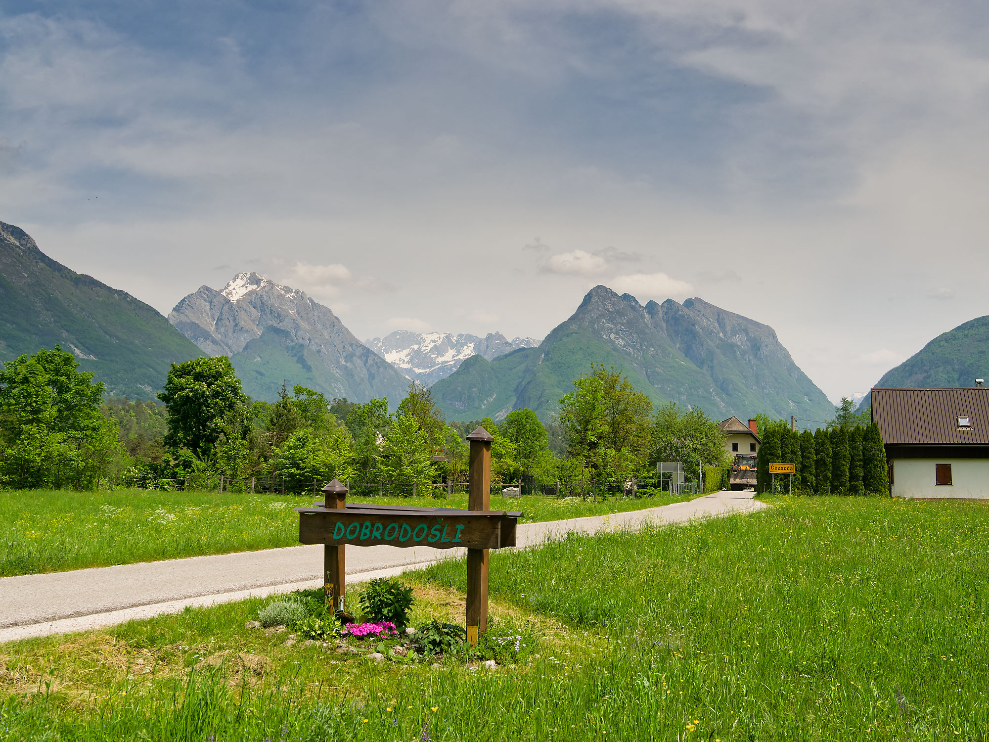 Triglav Nationalpark. Alpenregion Julische Alpen im Tal der Soča.