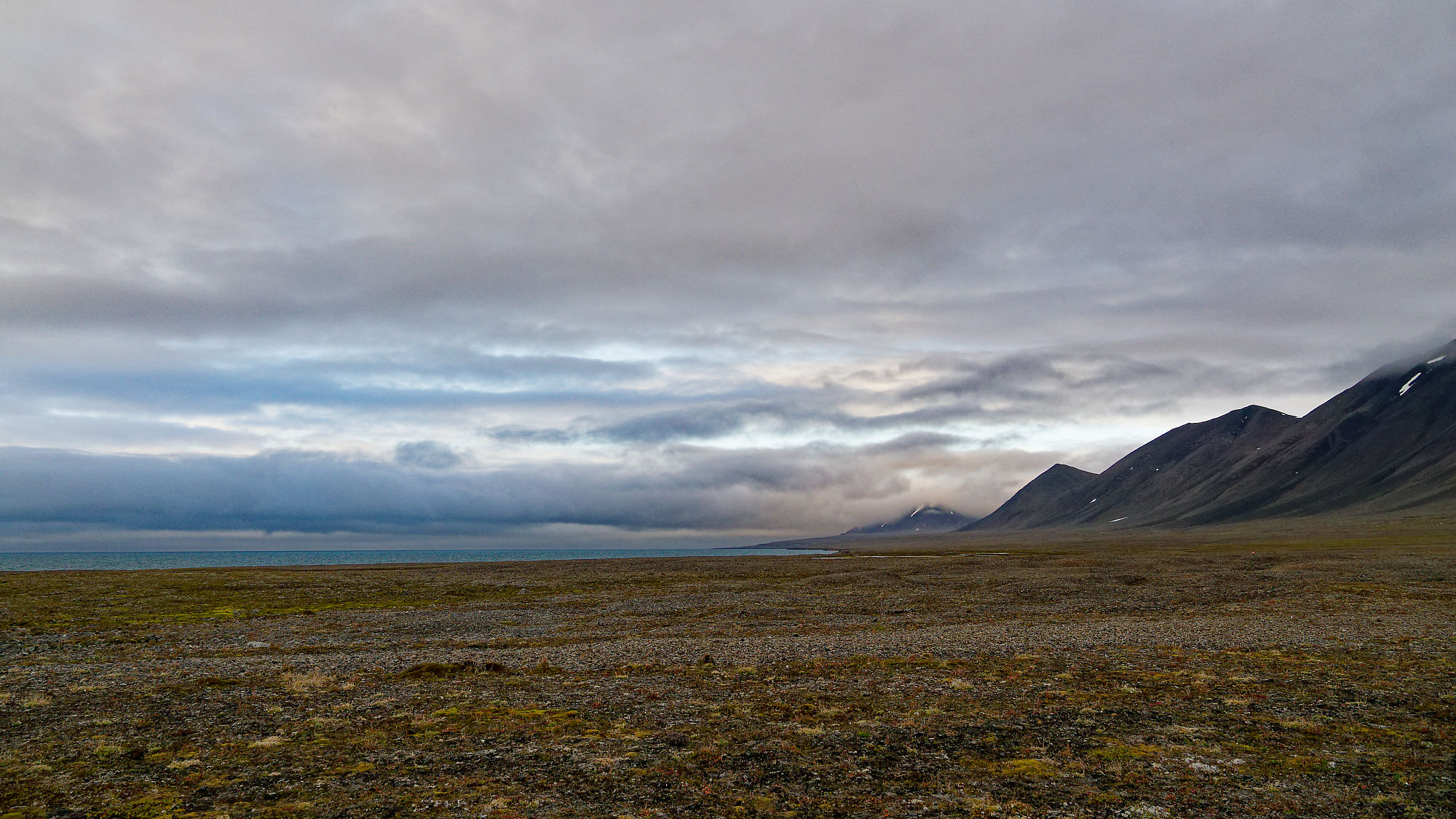 Woodfjorden, Spitzbergen: Arktische Landschaft mit Bergen, Küste und bewölktem Himmel. Natur pur!